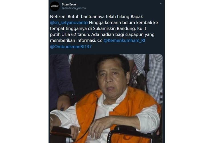 Setya Novanto Dikabarkan Hilang dari Lapas Sukamiskin Setya Novanto Dikabarkan Hilang dari Lapas Sukamiskin