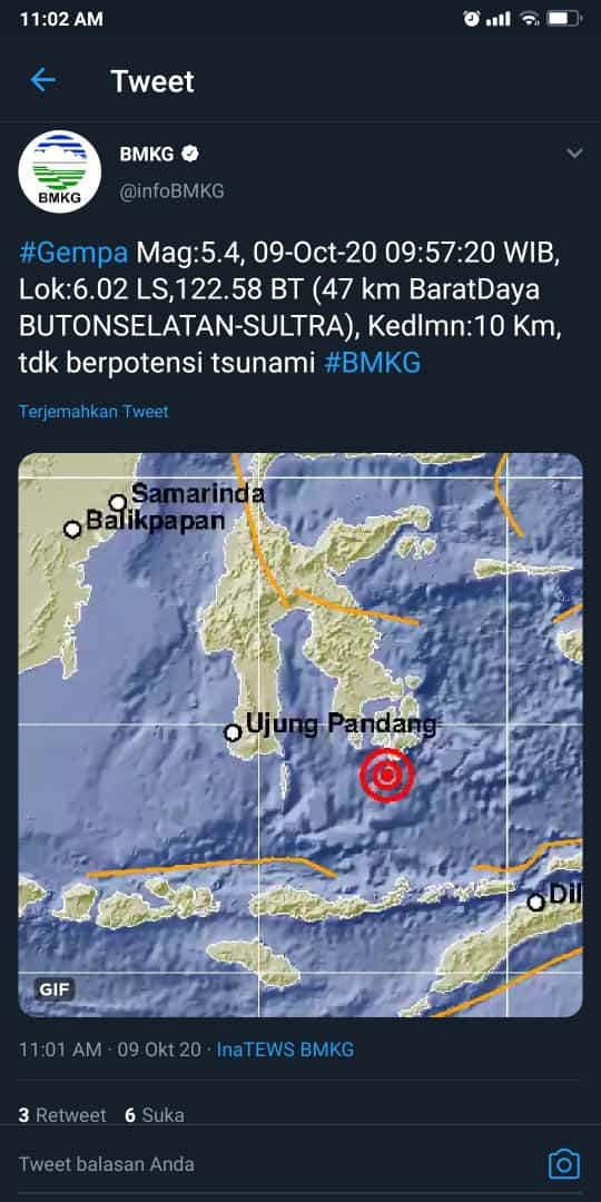 Gempa 5,4 SR Guncang Buton Dan Sekitarnya