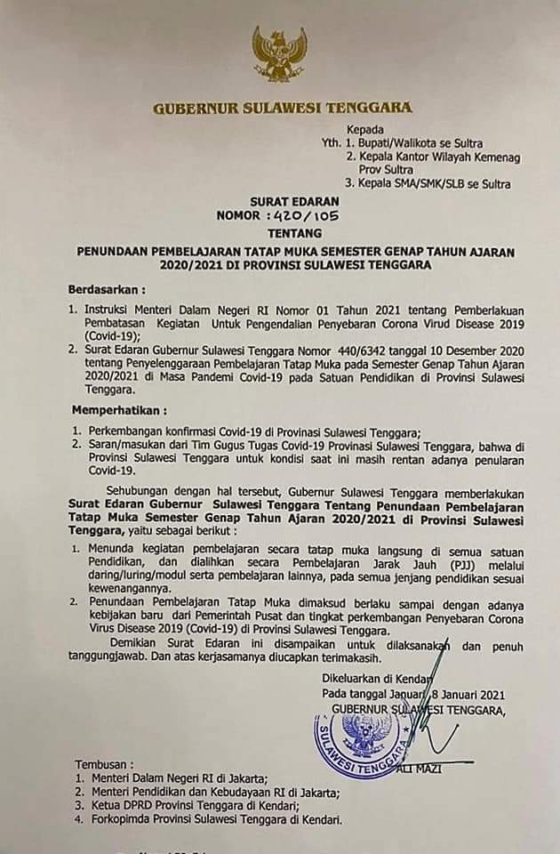 Gunernur Kembali Berlakukan Pembelajaran Online Untuk SMA