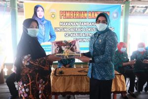 Lagi, Ketua TP PKK Buton Berikan Makanan Tambahan di Desa Wasampela