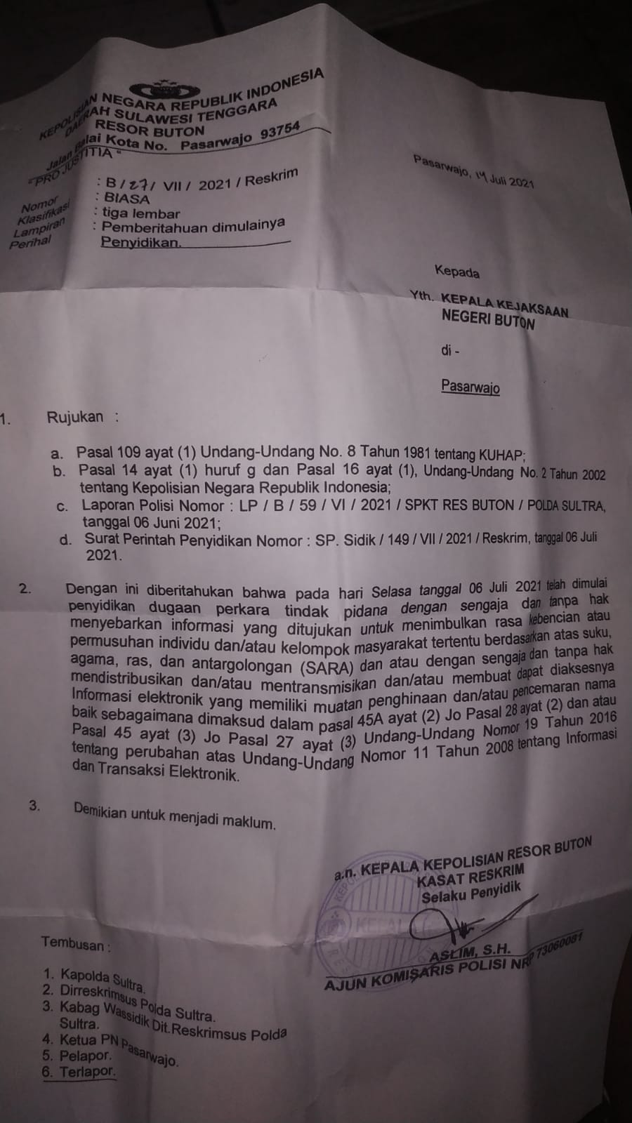 Laporan Polisi Bupati Busel Terhadap Wartawan Kembali Dilanjutkan