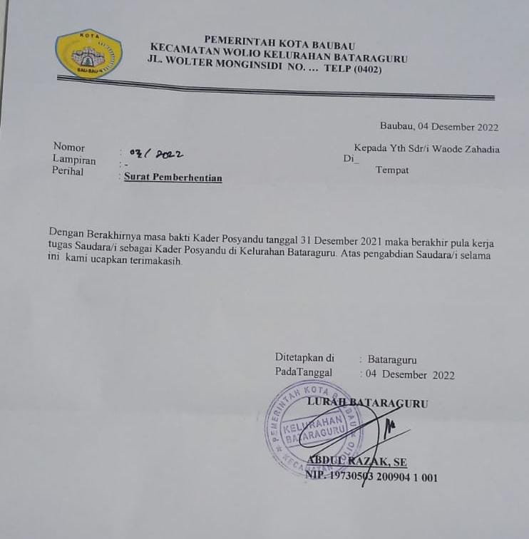 13 Tahun Mengabdi sebagai Kader Posyandu Bataraguru, Waode Zahadia Diberhentikan Sepihak