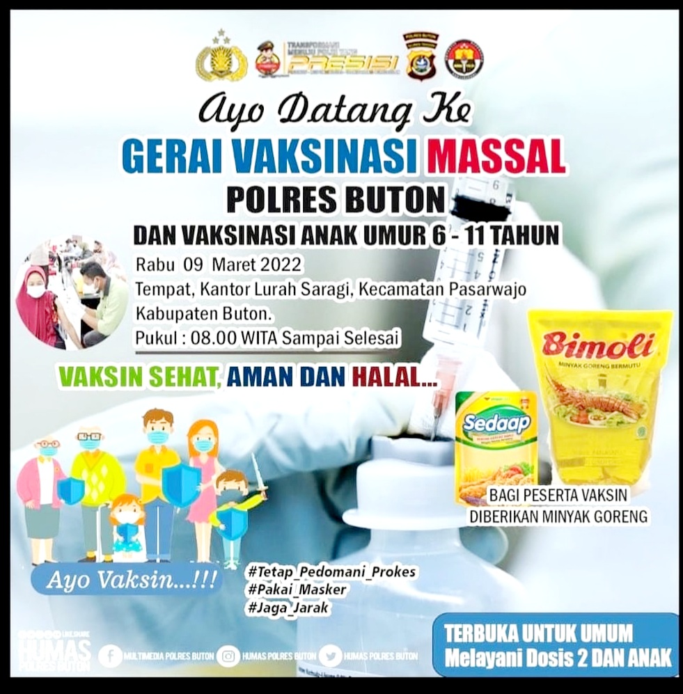 Gerai Vaksin Polres Buton Sediakan Minyak Goreng Bagi Peserta Vaksinasi