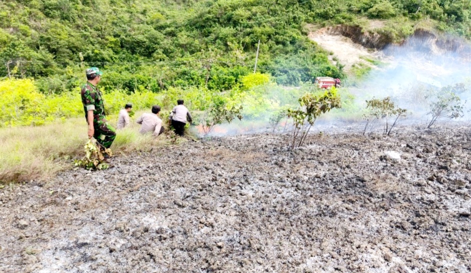Polsek Sampolawa, TNI dan Damkar Kompak Padamkan Kebakaran Hutan dan Lahan di Desa Sandang