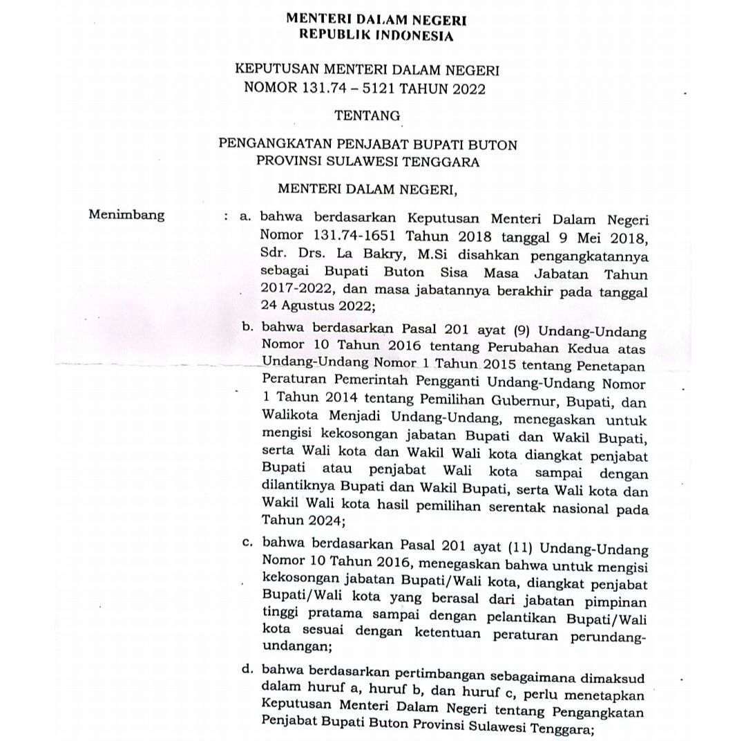 La Ode Rafiun Tegaskan Surat Usulan Pemberhentian Pj Bupati ke Mendagri Bukan Illegal