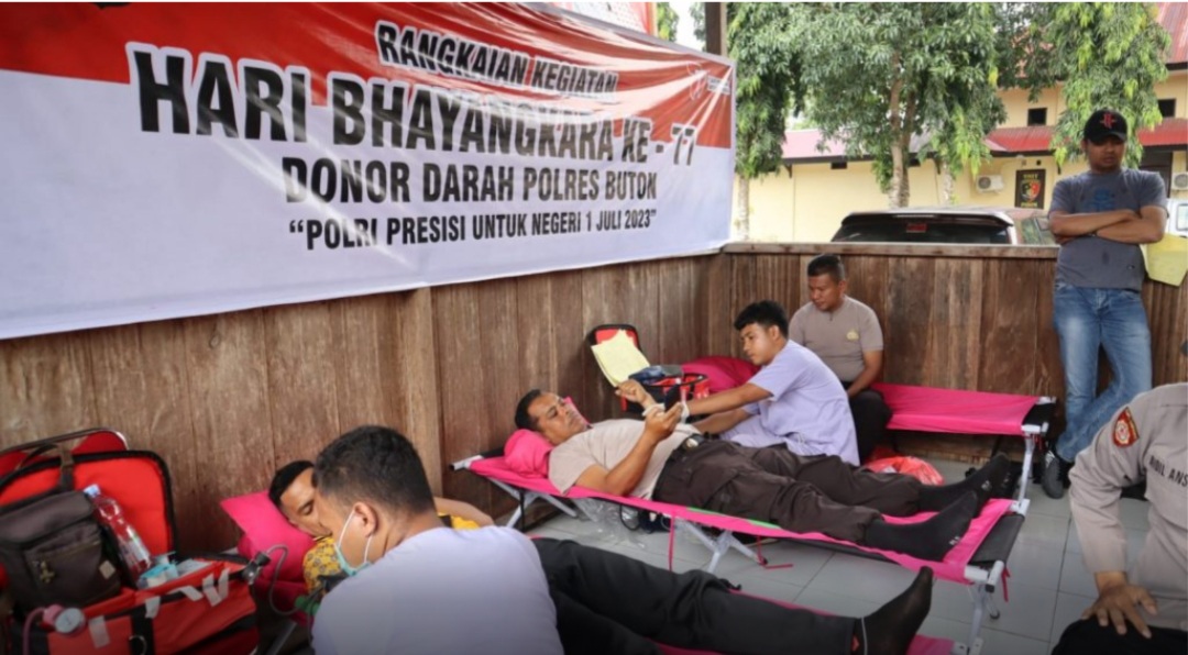 Dalam Rangka Hari Bhayangkara Ke 77, Polres Buton Gelar Donor Darah