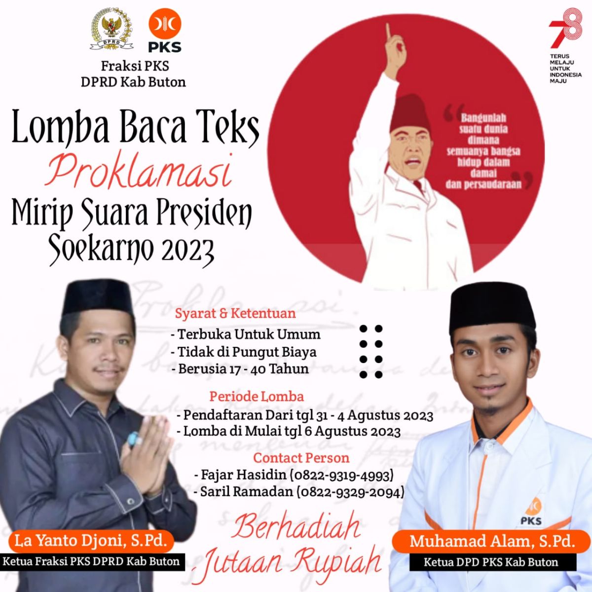 Jelang HUT RI, Fraksi PKS DPRD Buton Gelar Kompetisi Baca Teks Proklamasi Mirip Bung Karno