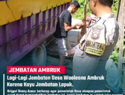 Diduga Kayu Penopang Lapuk, Jembatan di Waoleona Ambruk