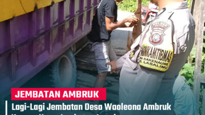 Diduga Kayu Penopang Lapuk, Jembatan di Waoleona Ambruk