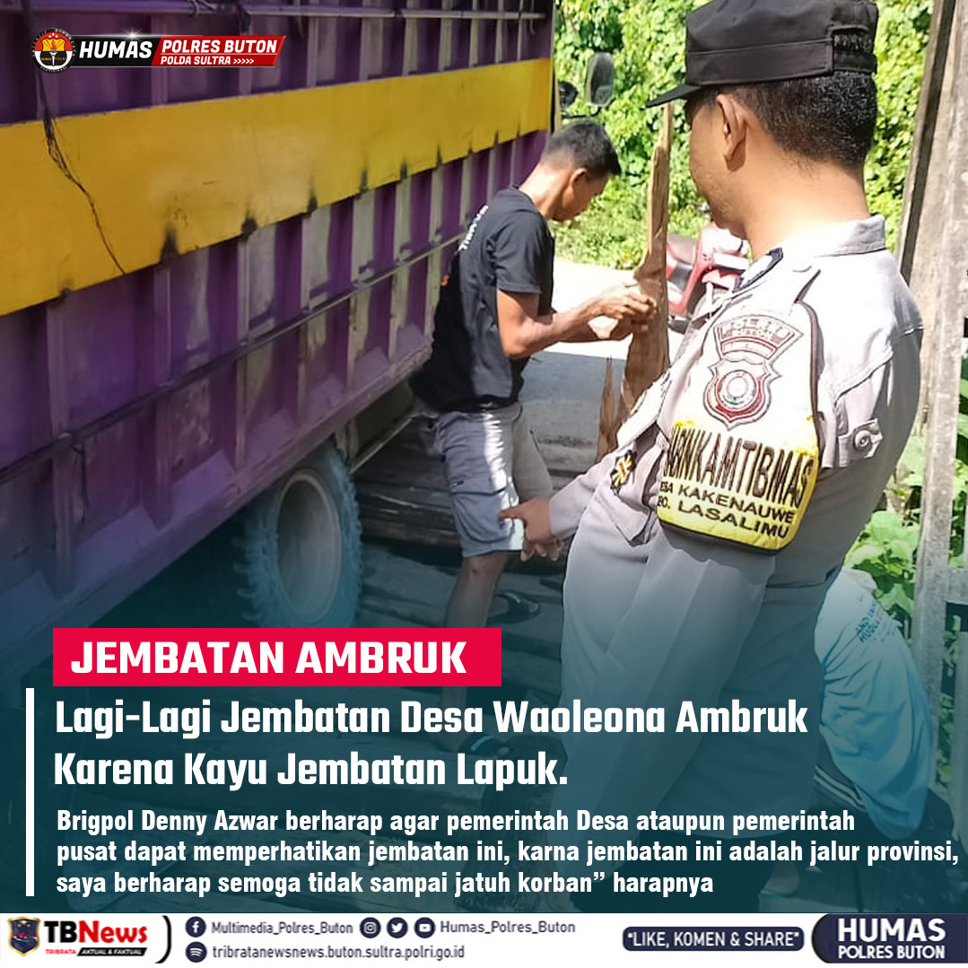 Diduga Kayu Penopang Lapuk, Jembatan di Waoleona Ambruk