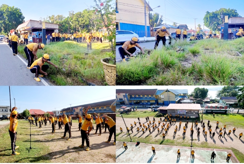 Polisi - TNI Kerja Bakti di Lapangan Pasarwajo Buton