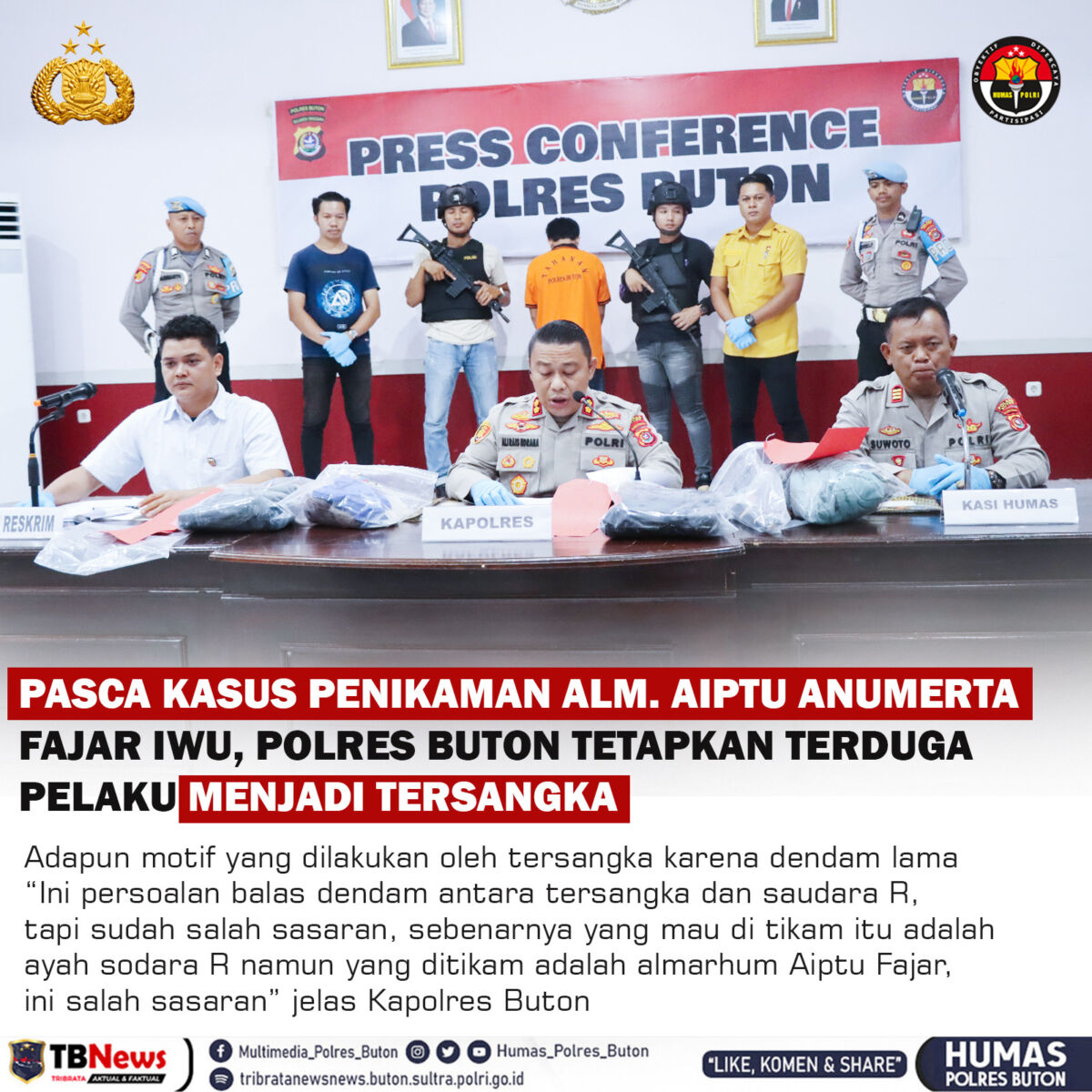 Polisi ungkap motif pembunuhan Aiptu Anumerta Fajar Iwu di Buton
