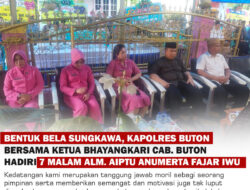 Kapolres Bersama Ketua Bhayangkari Cab. Buton Hadiri 7 Malam Alm. Aiptu Anumerta Fajar Iwu