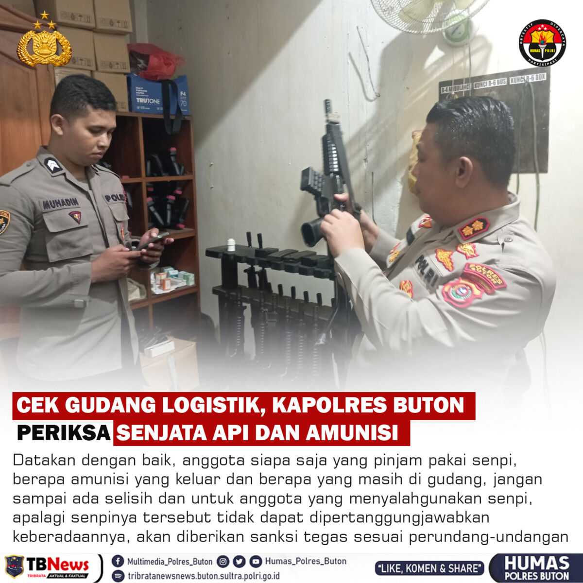 Kapolres Buton Periksa Senjata Api dan Amunisi Anggota juga Ruang Tahanan