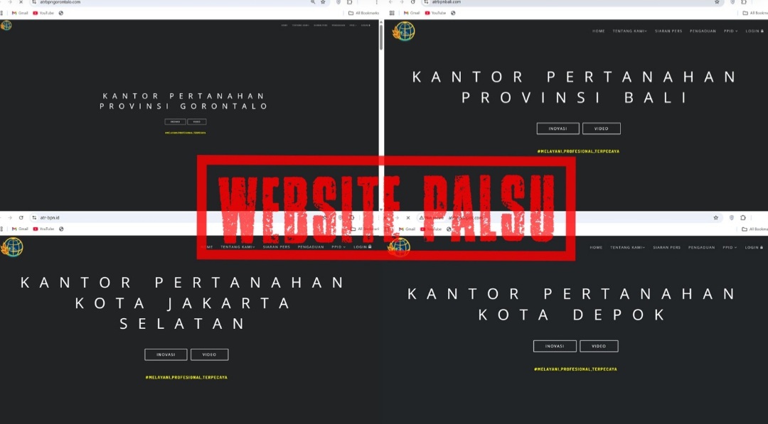 Beredar Situs Web Palsu Satker Kementerian ATR/BPN