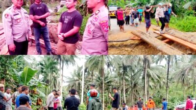 Jembatan Ambruk, Kapolres Buton bersama Warga Gotong Royong Benahi Jembatan