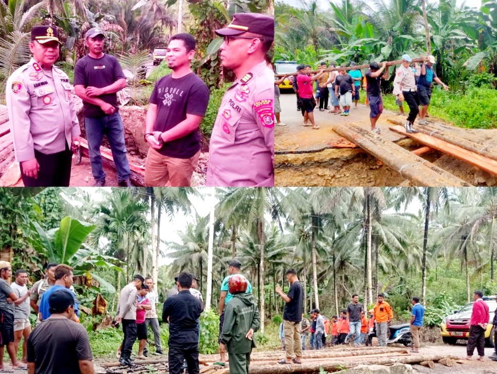 Jembatan Ambruk, Kapolres Buton bersama Warga Gotong Royong Benahi Jembatan