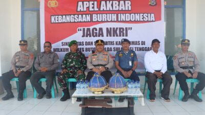 Kapolres Buton Pimpin Apel Akbar Kebangsaan Gabungan Buruh