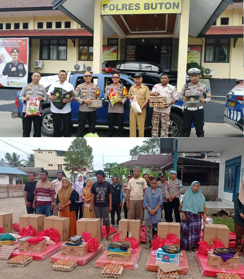 Lagi, Polres Buton Bersama Dinas Sosial Salurkan Bansos Untuk Korban Kebakaran