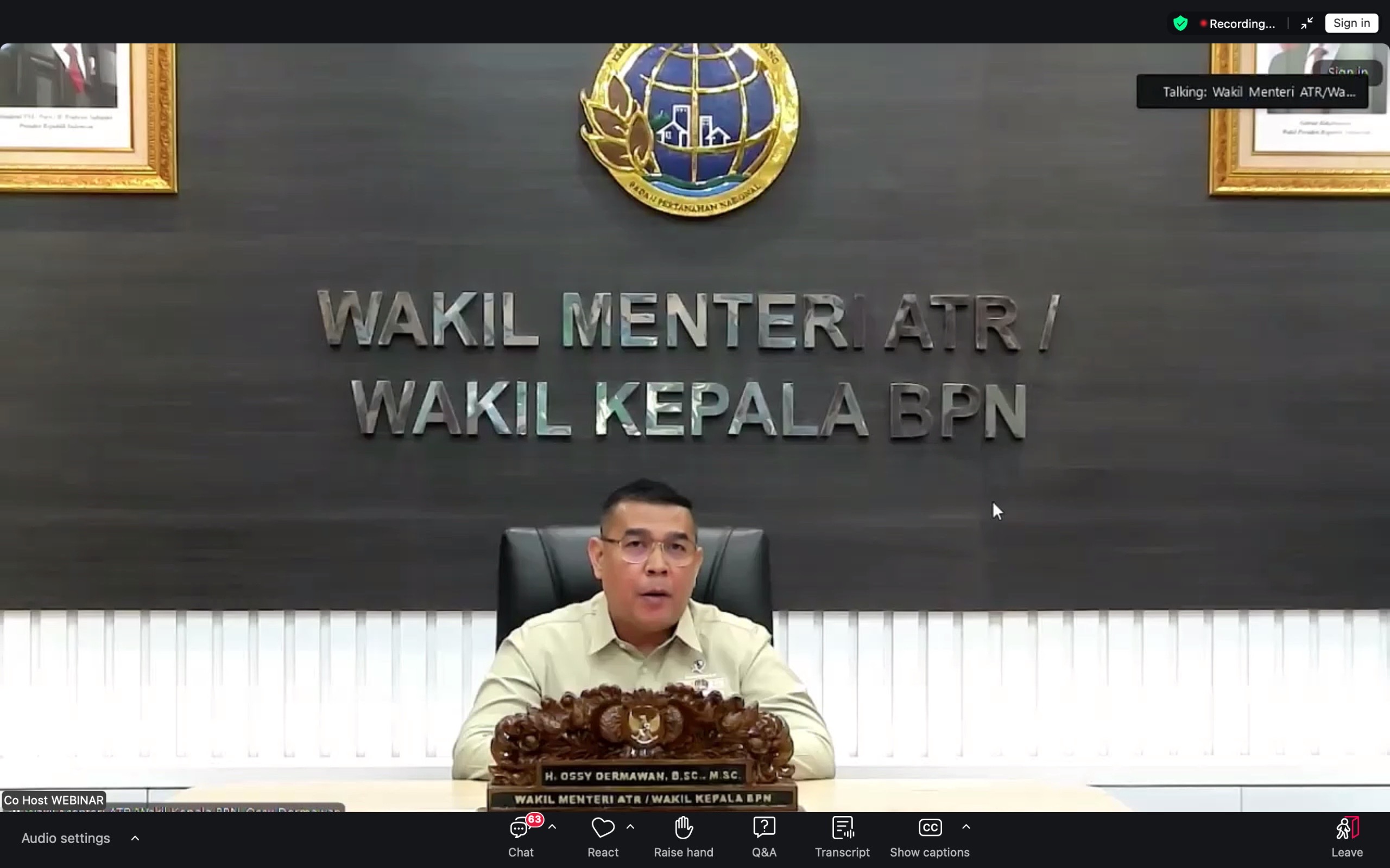 Wamen ATR/Waka BPN jadi Narsum di Webinar MAPPI