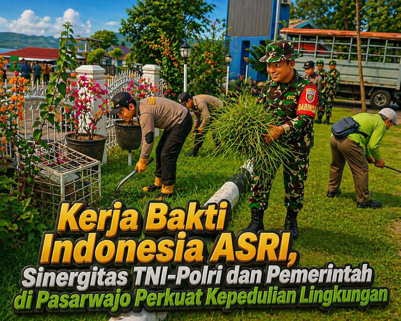 Kerja Bakti Indonesia ASRI, Sinergitas TNI–Polri dan Pemerintah di Pasarwajo Perkuat Kepedulian Lingkungan